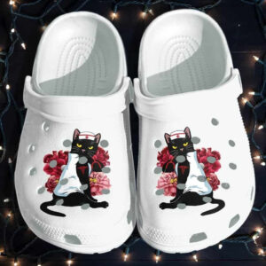 Nurse Shoes Crocs Clog  Black Cat Nurse Lover Flower Tattoo Shoes  For Mens And Womens